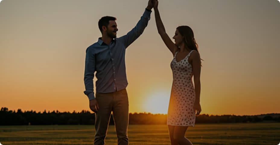 Casal celebrando com música personalizada
